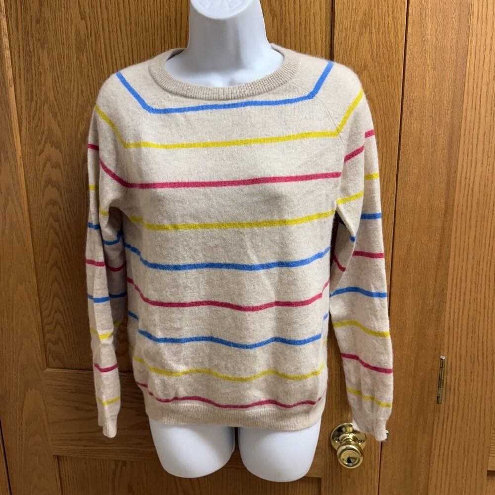 Philosophy Cashmere Crewneck Sweater with Multicolor Stripes, Size Medium